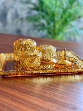Load image into Gallery viewer, Amber glass vanity set in tray