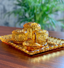 Load image into Gallery viewer, Amber glass vanity set in tray