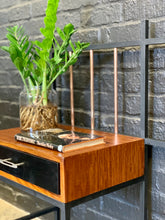 Load image into Gallery viewer, King size steel & wood headboard with brass detail