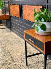 Load image into Gallery viewer, King size steel & wood headboard with brass detail