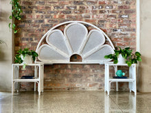 Load image into Gallery viewer, White cane double/ queen bed headboard with pedestals