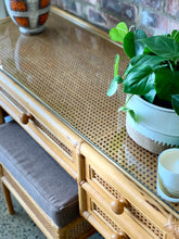 Load image into Gallery viewer, Vintage cane dresser/desk & stool