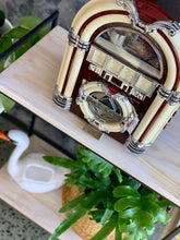 Load image into Gallery viewer, Two tiered steel and wood multipurpose shelf with side shelves