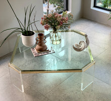 Load image into Gallery viewer, Octagon Lucite, Brass & Glass Coffee Table