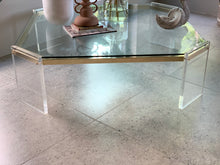 Load image into Gallery viewer, Octagon Lucite, Brass & Glass Coffee Table