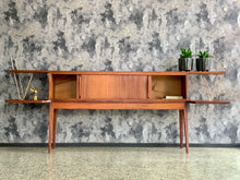 Load image into Gallery viewer, Mid-Century mahogany headboard with brass detail