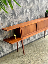 Load image into Gallery viewer, Mid-Century mahogany headboard with brass detail