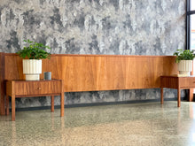 Load image into Gallery viewer, Mid-Century cubist headboard & pedestals
