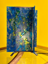 Load image into Gallery viewer, Vintage Blue Lamp On Brass Legs