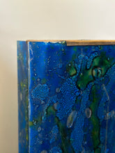 Load image into Gallery viewer, Vintage Blue Lamp On Brass Legs
