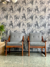 Load image into Gallery viewer, Pair of wooden armchairs with curved arms