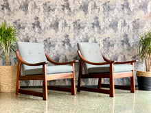 Load image into Gallery viewer, Pair of wooden armchairs with curved arms