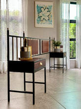 Load image into Gallery viewer, Retro Steel & Sapele Headboard with Brass Accents