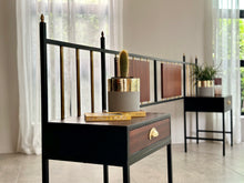 Load image into Gallery viewer, Retro Steel & Sapele Headboard with Brass Accents