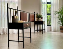 Load image into Gallery viewer, Retro Steel & Sapele Headboard with Brass Accents