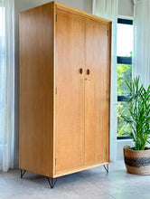 Load image into Gallery viewer, Mid-Century Oak Wardrobe on new Hairpin Legs