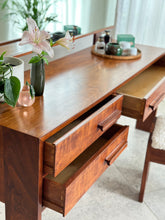Load image into Gallery viewer, Retro Kiaat Dresser with Mirror & Matching Stool