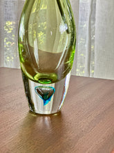Load image into Gallery viewer, Elongated Green &quot;Teardrop&quot; Style Art Glass with Blue Inset
