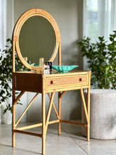 Load image into Gallery viewer, Cane Dressing Table with Round Framed Mirror
