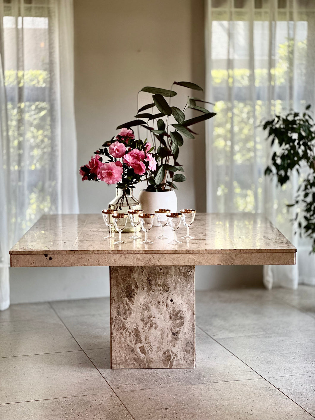 Travertine Square Dining Table