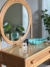 Load image into Gallery viewer, Cane Dressing Table with Round Framed Mirror
