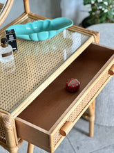 Load image into Gallery viewer, Cane Dressing Table with Round Framed Mirror
