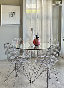 Glass & Chrome Round Dining Table - Eiffel Design