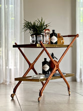 Load image into Gallery viewer, Elegant Brass, Glass &amp; Wooden Drinks Cart
