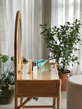 Load image into Gallery viewer, Cane Dressing Table with Round Framed Mirror
