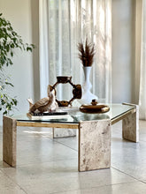 Load image into Gallery viewer, Travertine, Solid Brass &amp; Glass Coffee Table
