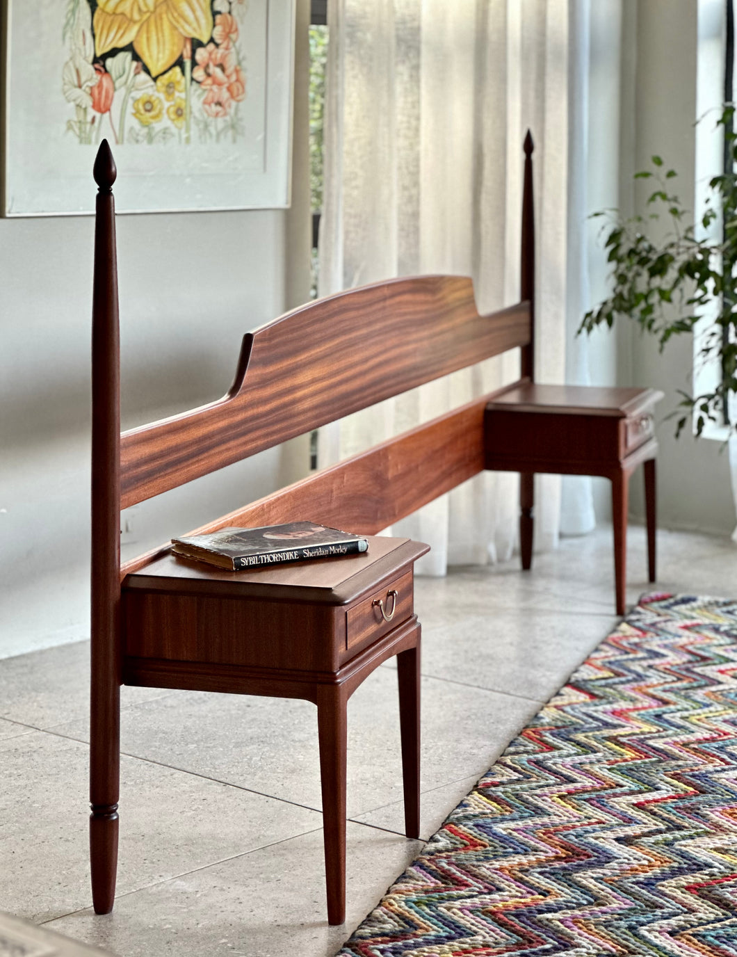 Sapele Mahogany Queen Headboard & Pedestals