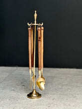 Load image into Gallery viewer, Brass and Wood Fireplace Tool Set
