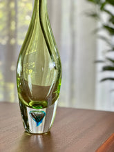 Load image into Gallery viewer, Elongated Green &quot;Teardrop&quot; Style Art Glass with Blue Inset
