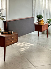 Load image into Gallery viewer, Mid-Century Headboard &amp; Pedestals | Queen Bed

