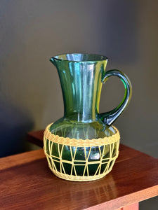 Green Glass Pitcher with Covered Base