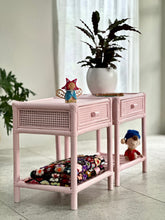 Load image into Gallery viewer, Pair Of Wicker and Bamboo Pedestals - Marshmallow Pink

