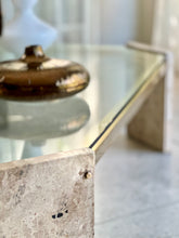 Load image into Gallery viewer, Travertine, Solid Brass &amp; Glass Coffee Table

