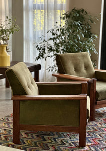 Pair of "Lubis" Armchairs in Olive Green