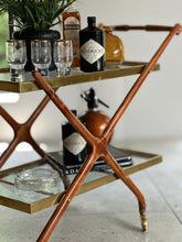 Load image into Gallery viewer, Elegant Brass, Glass &amp; Wooden Drinks Cart
