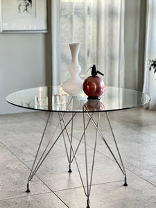 Glass & Chrome Round Dining Table - Eiffel Design