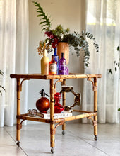 Load image into Gallery viewer, Vintage, Glass &amp; Bamboo Two-Tiered Drinks Cart

