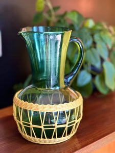 Green Glass Pitcher with Covered Base