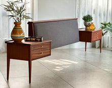 Load image into Gallery viewer, Mid-Century Headboard &amp; Pedestals | Queen Bed
