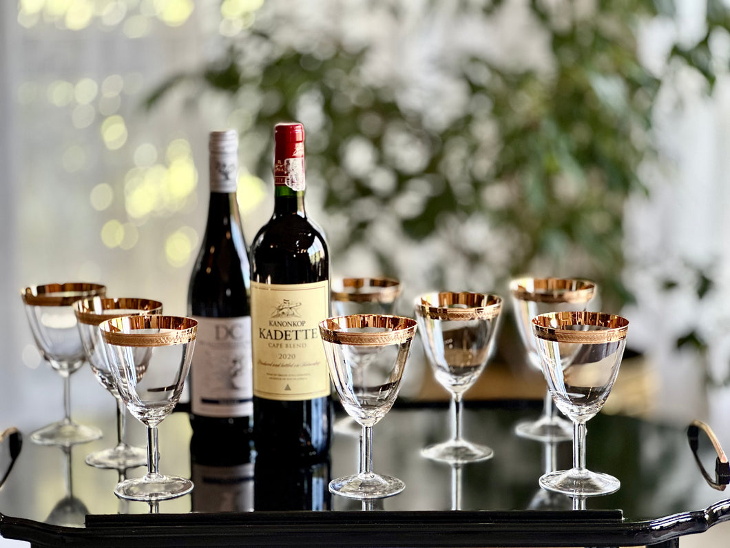 Set of Eight Gold Rimmed Wine Glasses