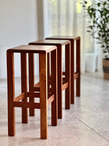 Three Solid Kiaat Bar Stools
