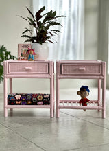 Load image into Gallery viewer, Pair Of Wicker and Bamboo Pedestals - Marshmallow Pink
