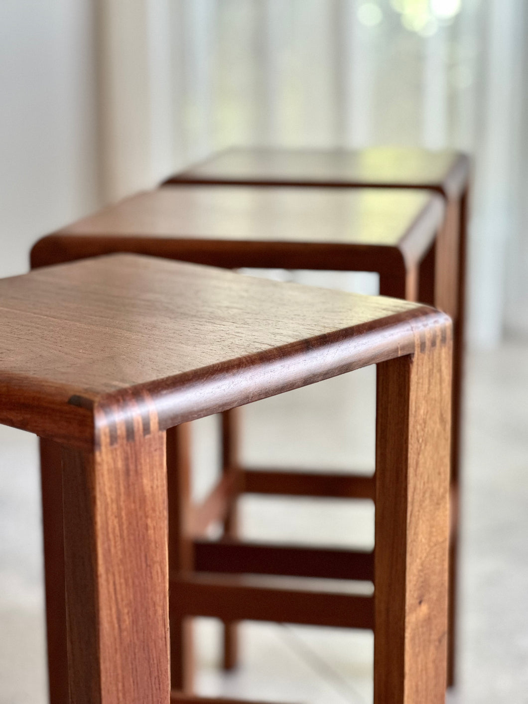 Three Solid Kiaat Bar Stools