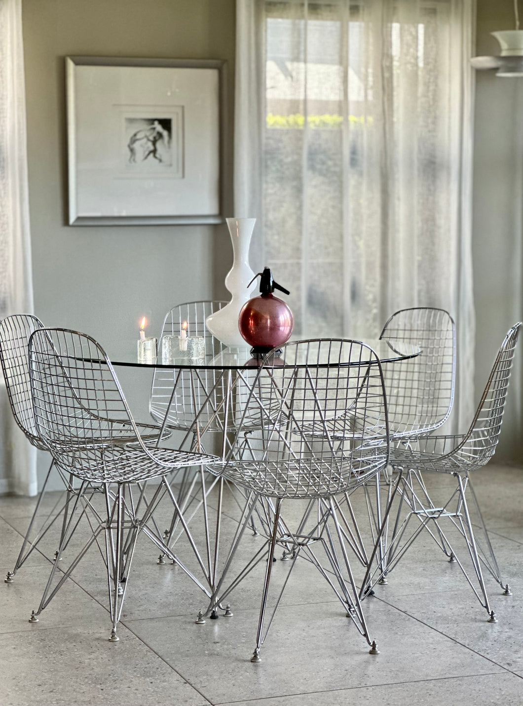Glass & Chrome Round Dining Table - Eiffel Design