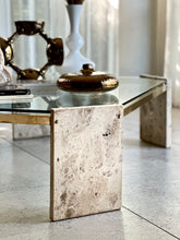 Load image into Gallery viewer, Travertine, Solid Brass &amp; Glass Coffee Table
