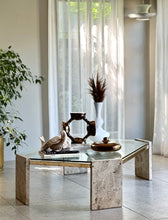 Load image into Gallery viewer, Travertine, Solid Brass &amp; Glass Coffee Table

